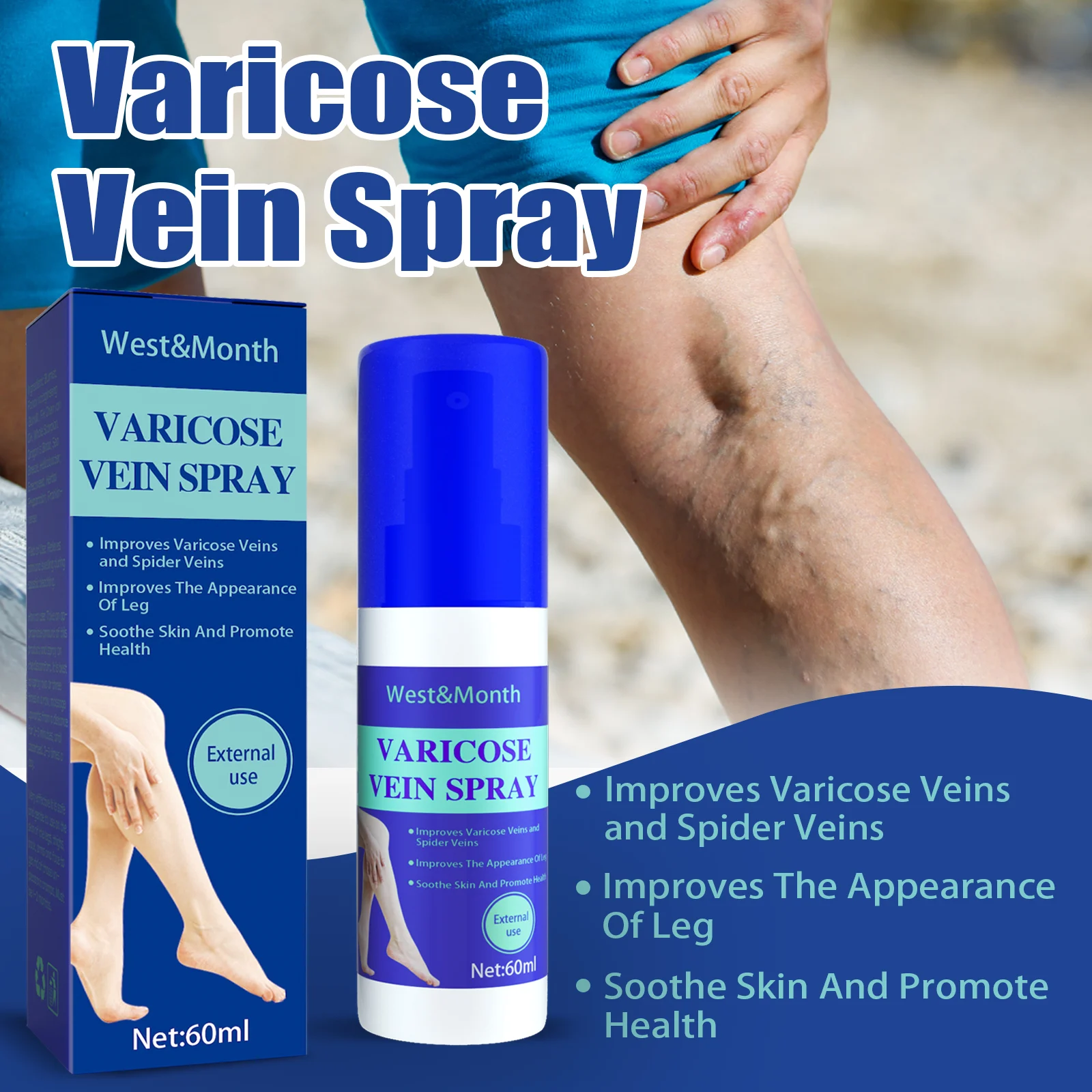 West Month Varicose Vein Spray - Improves Circulation, Reduces Spider & Varicose Veins 1 varicose vein spray leg treatment wes nvzkx923 desc 1