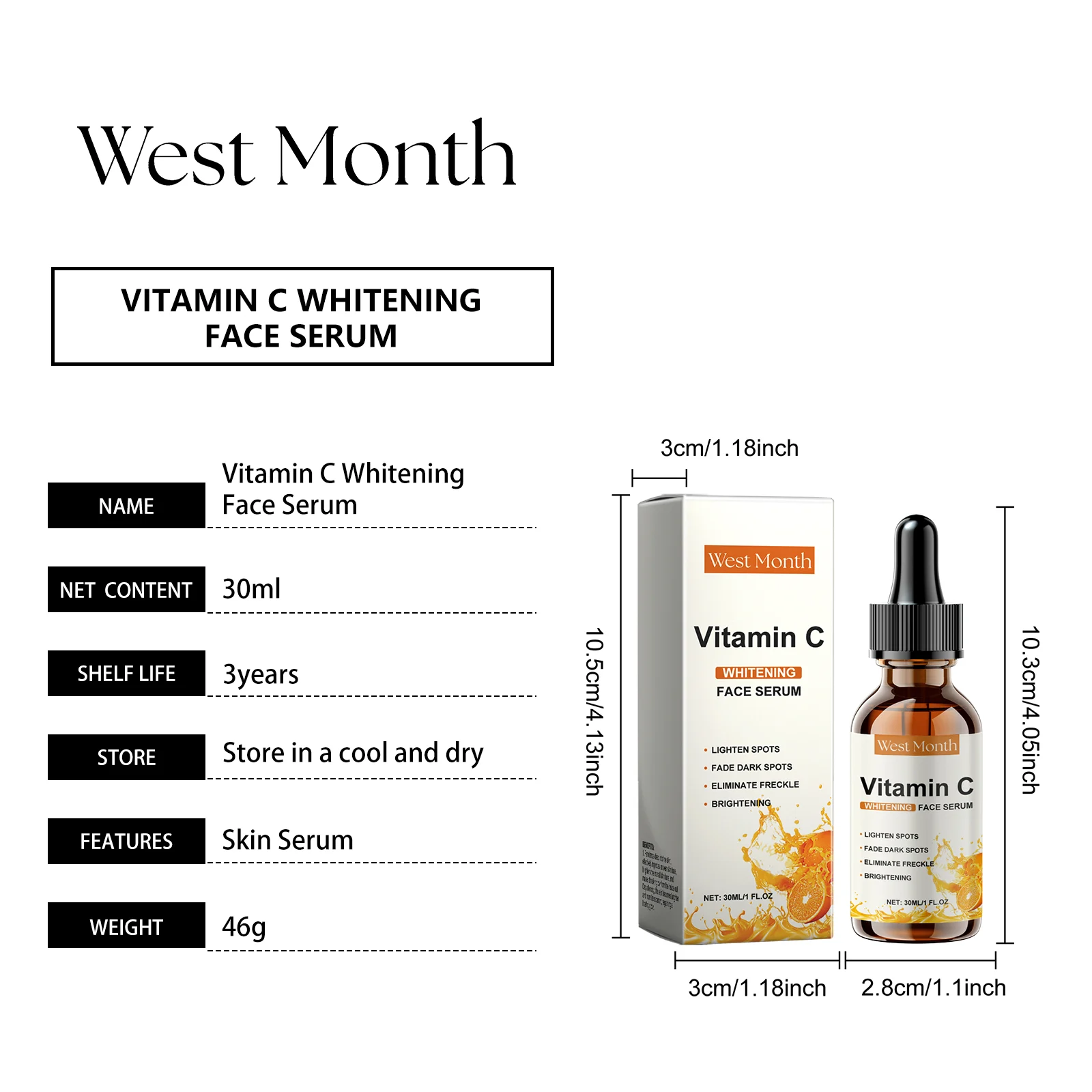 Vitamin C Face Serum Hydrating Brightening Anti-Aging Skin Care 30ml 1 vitamin c face serum hydrating brightening anti aging 30ml wes 8pez4fbf desc 1