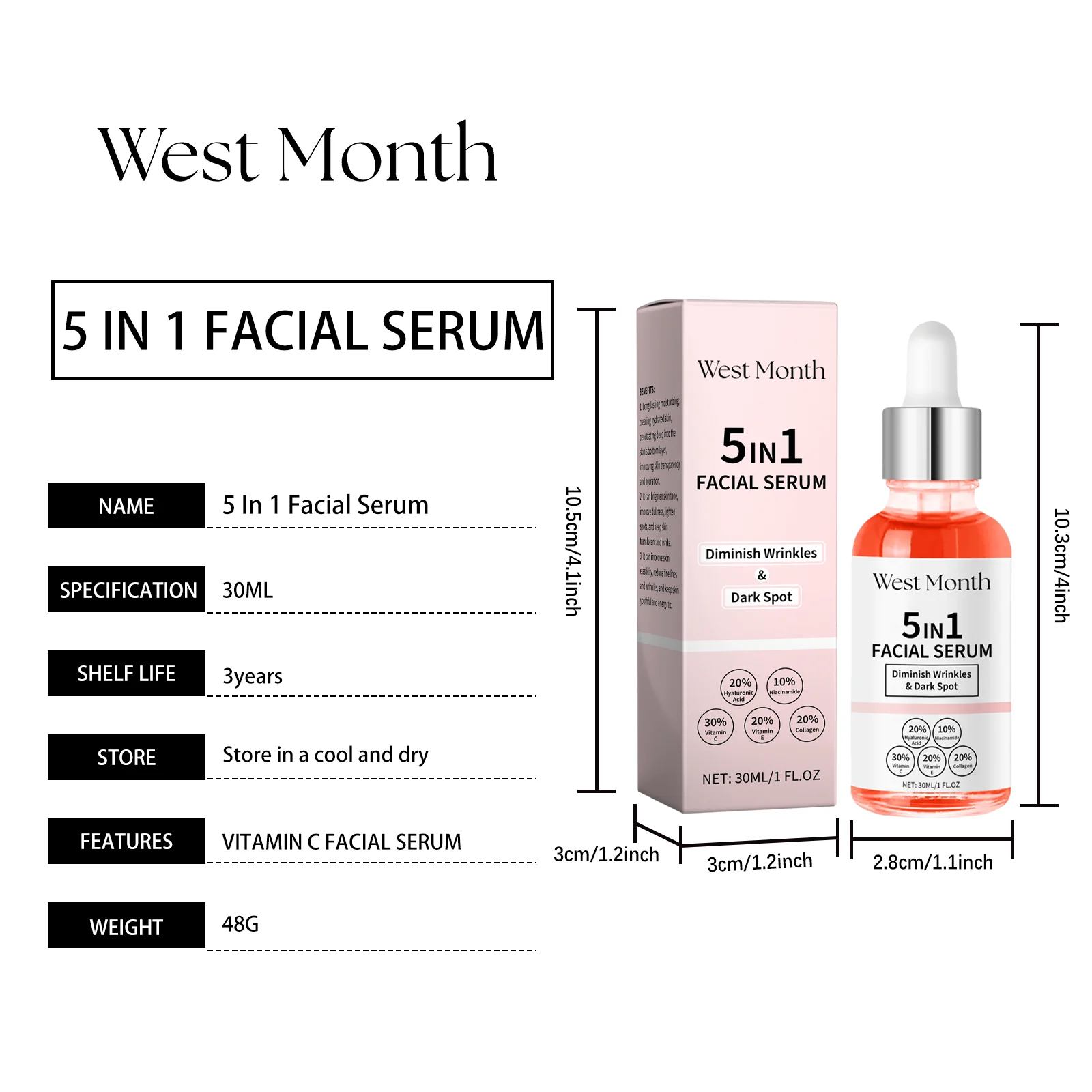 West Month 5-in-1 Vitamin C Facial Serum with Niacinamide & Hyaluronic Acid for Skin Brightening 1 vitamin c facial serum wes 6fca37ma desc 1