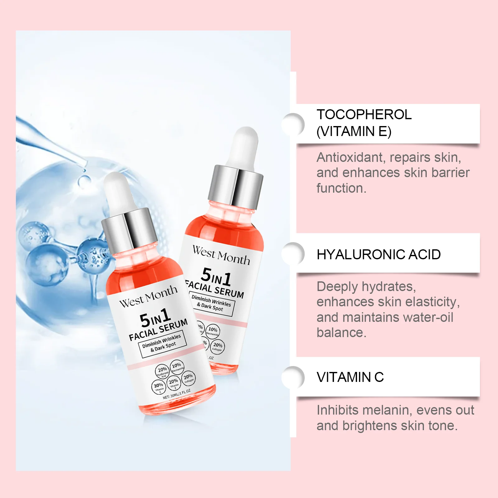 West Month 5-in-1 Vitamin C Facial Serum with Niacinamide & Hyaluronic Acid for Skin Brightening 8 vitamin c facial serum wes 6fca37ma desc 8