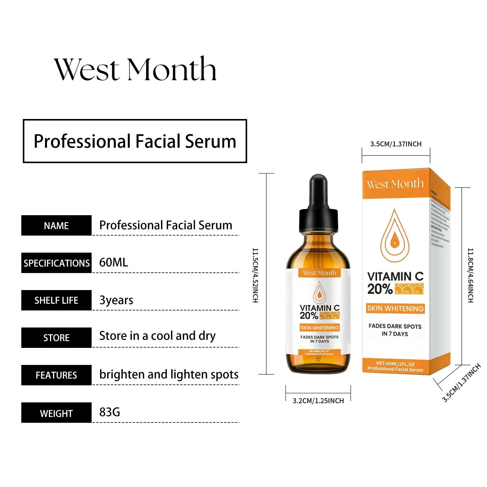 West Month Vitamin C Serum 20% for Brightening Skin & Fading Dark Spots 1 vitamin c serum brightening wes 6kdp6d7r desc 1
