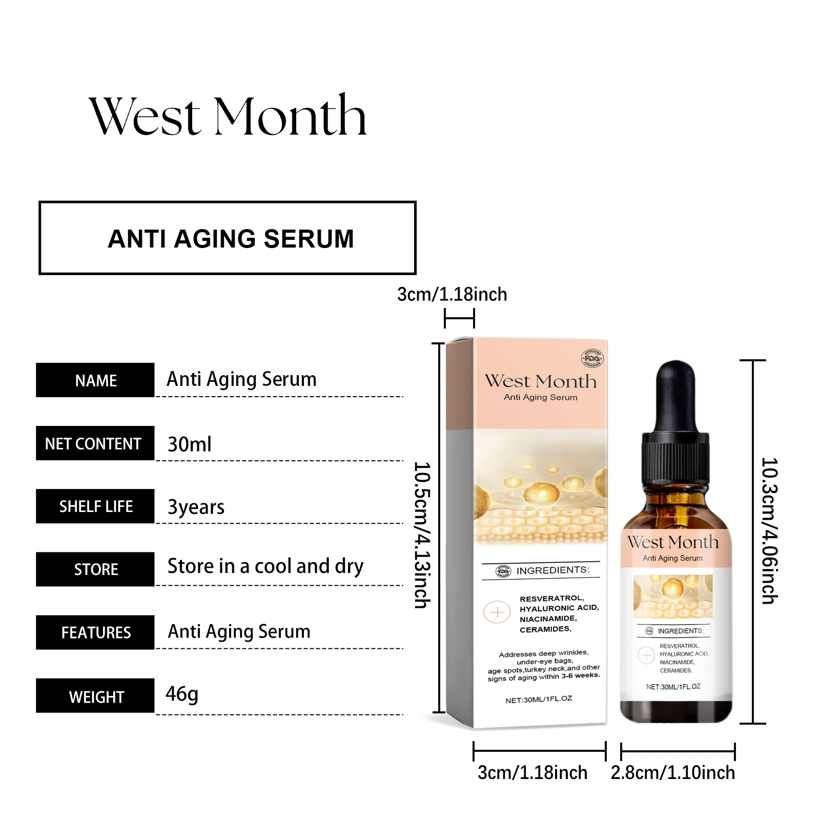 Anti Aging Serum Face Serum with Resveratrol & Hyaluronic Acid 30ml for Elasticity & Hydration 1 west month anti aging face serum resveratrol hyaluronic acid 30ml wes 79e8nhrs desc 1