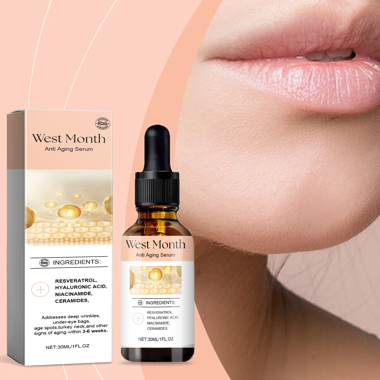 Anti Aging Serum Face Serum with Resveratrol & Hyaluronic Acid 30ml for Elasticity & Hydration 2 west month anti aging face serum resveratrol hyaluronic acid 30ml wes 79e8nhrs desc 2